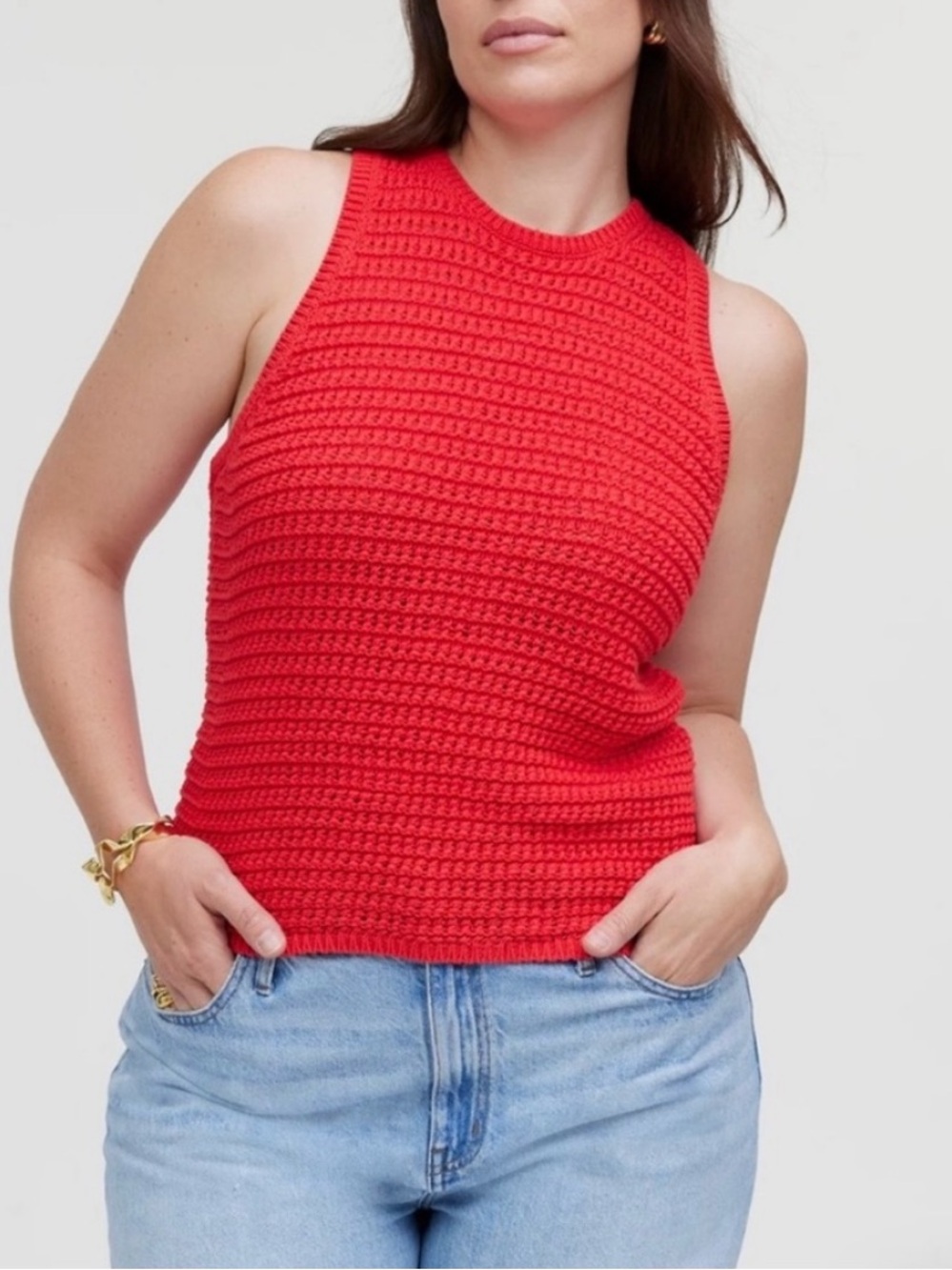 Madewell Crochet Knit Crewneck Sweater Tank Top Watermelon Red